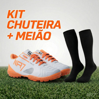 Kit Chuteira E Meiao Society Masculina NR7 Costurada Profissional Futebol Sintetico E Campo