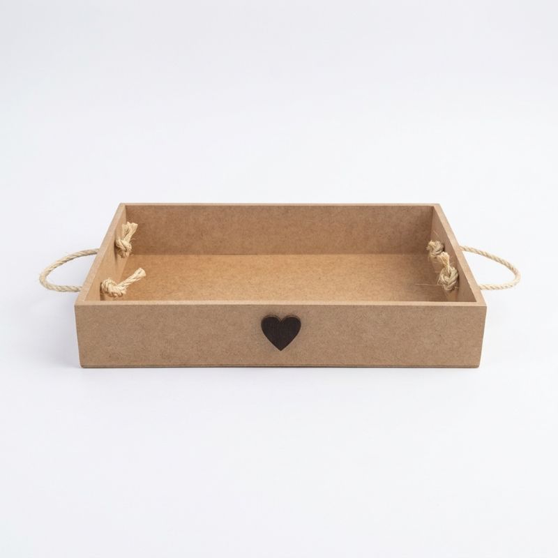 Bandeja Cesta Caixa Mdf Aplique Coração 30x20x5 Alça Corda Café da Manhã Mães Namorados em Oferta na Shopee
