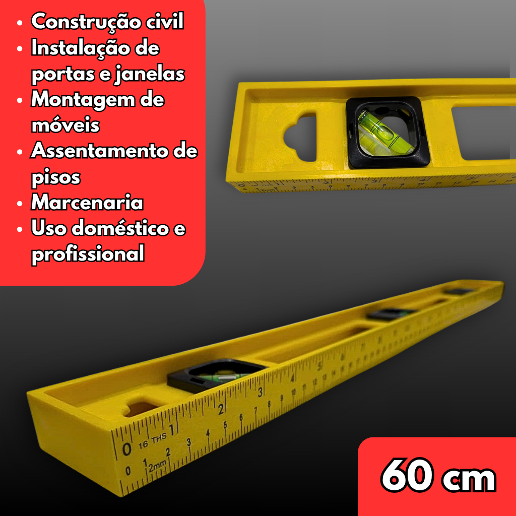 Nível Profissional GolField 60 cm Régua 3 Bolha ABS Prumo Medição Nivelador em Oferta na Shopee
