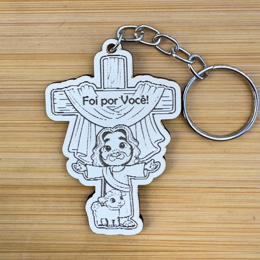 Kit Chaveiros Religioso MDF Cruz Jesus Personalizado Lembrança Igreja Evento Lembrancinha em Madeira MDF