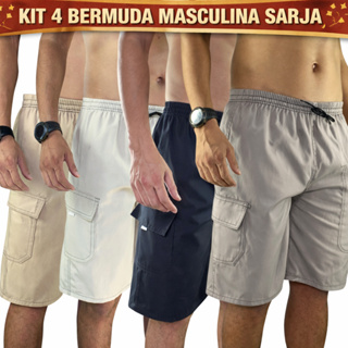 Kit 4 Bermuda Masculina Sarja Cargo Plus Size Short Masculino Brim Bolso Short Casual Masculina em Oferta na Shopee