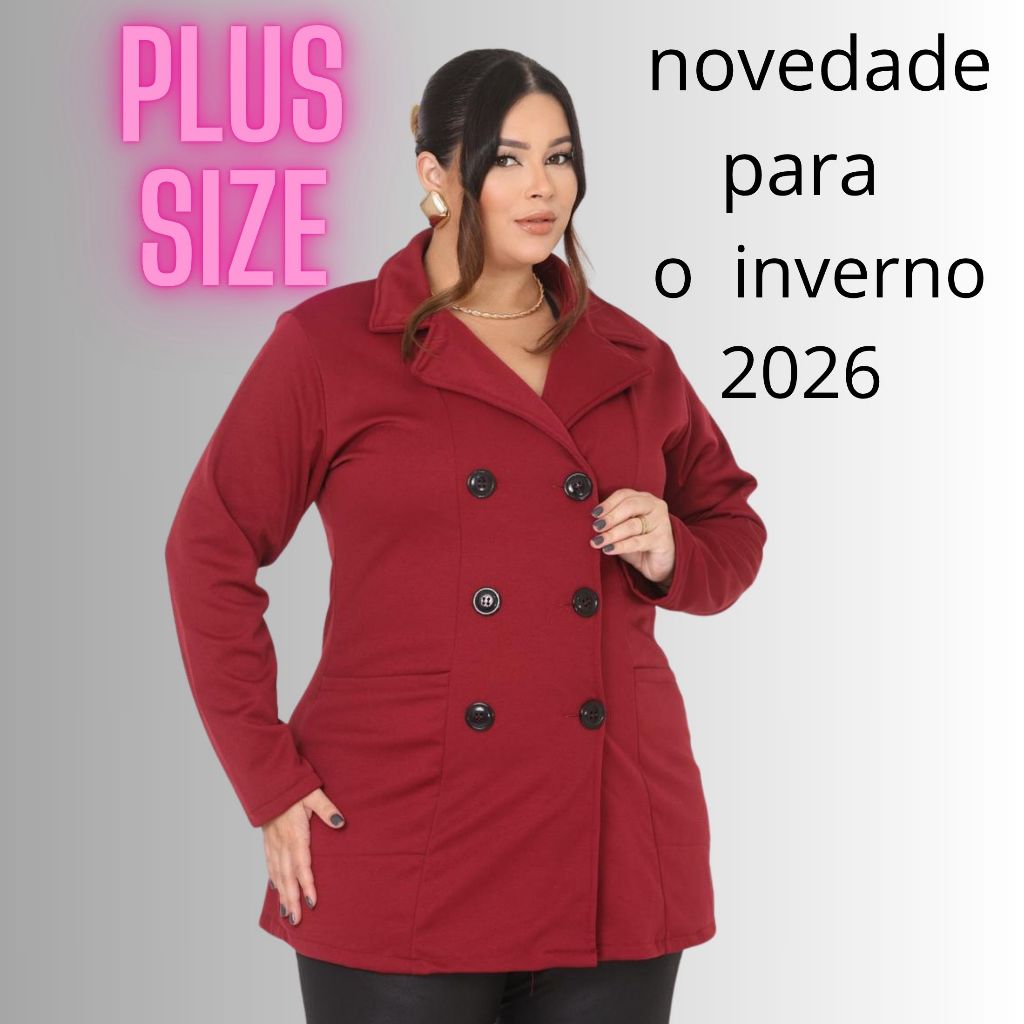 casaco Moletom Feminino com Botões  Inverno & Outono   Sobretudo Flanelado por Dentro em Oferta na Shopee