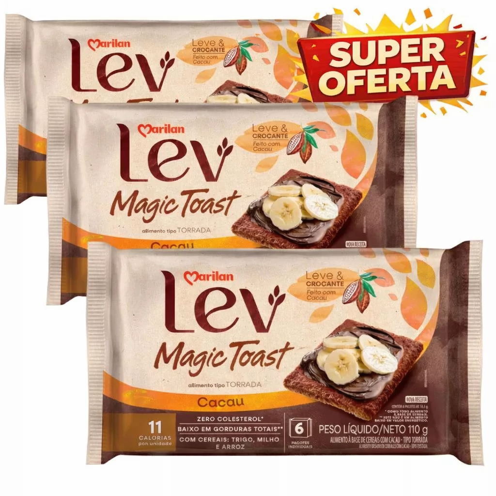 Kit 2/3 Torrada Lev Magic Toast Cacau 110g Kit Marilan Original em Oferta na Shopee