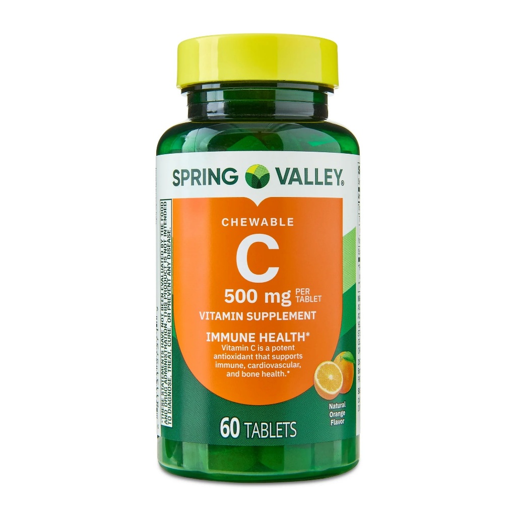VITAMINA C 500MG SPRING VALLEY 60 TABLETES MASTIGAVEIS