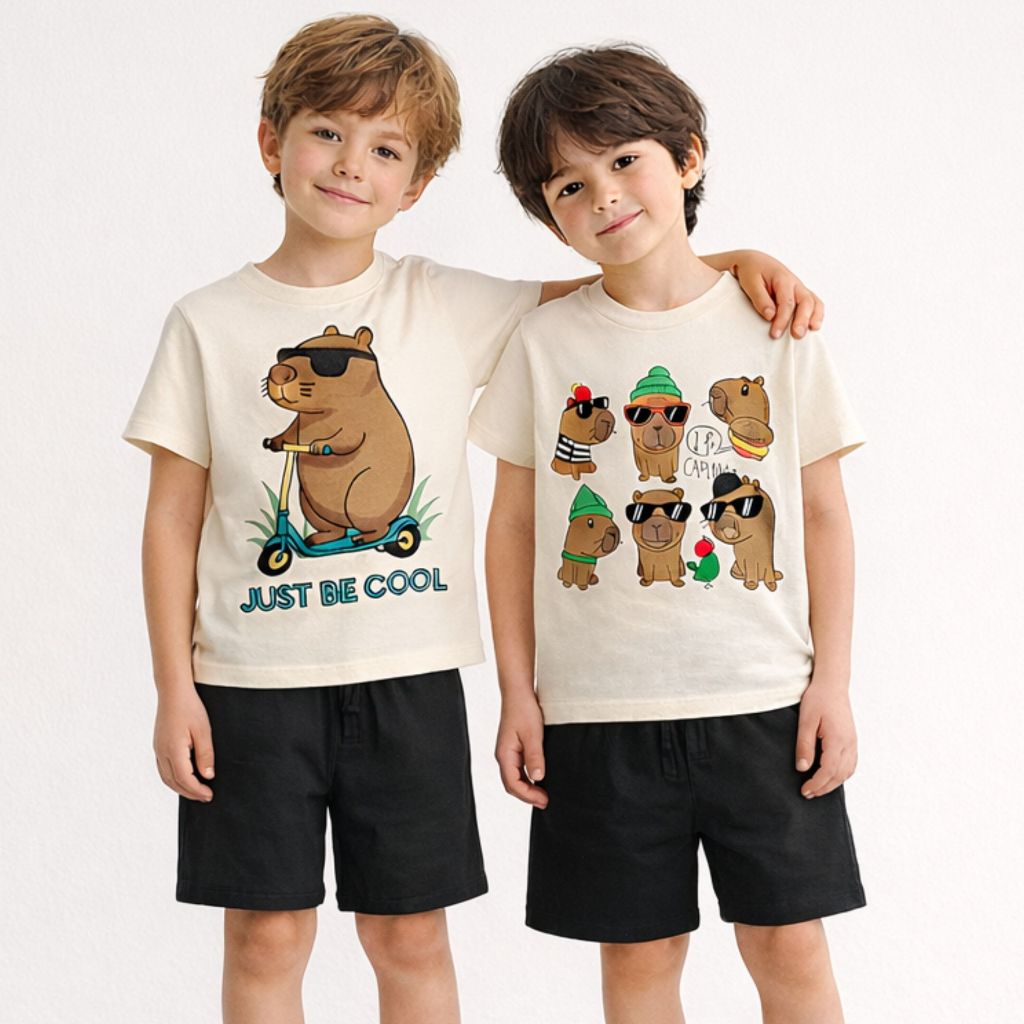 Conjunto Infantil Menino Capivara Camiseta Algodão + Bermuda Moletinho