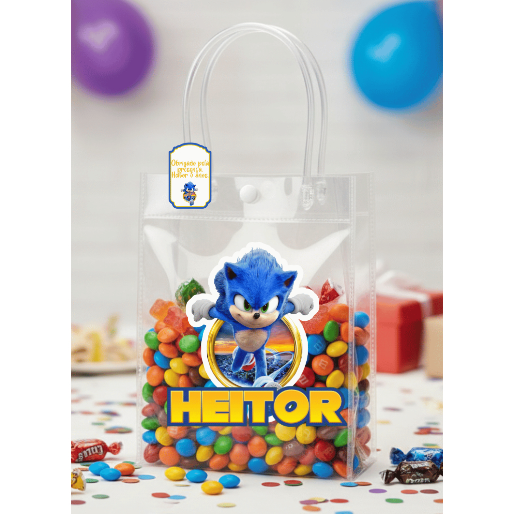 Adesivo Personalizado Para Sacolinha Sonic e Outros Temas +Tag de Brinde - Todos os Tema- Lembrancinha Infantil
