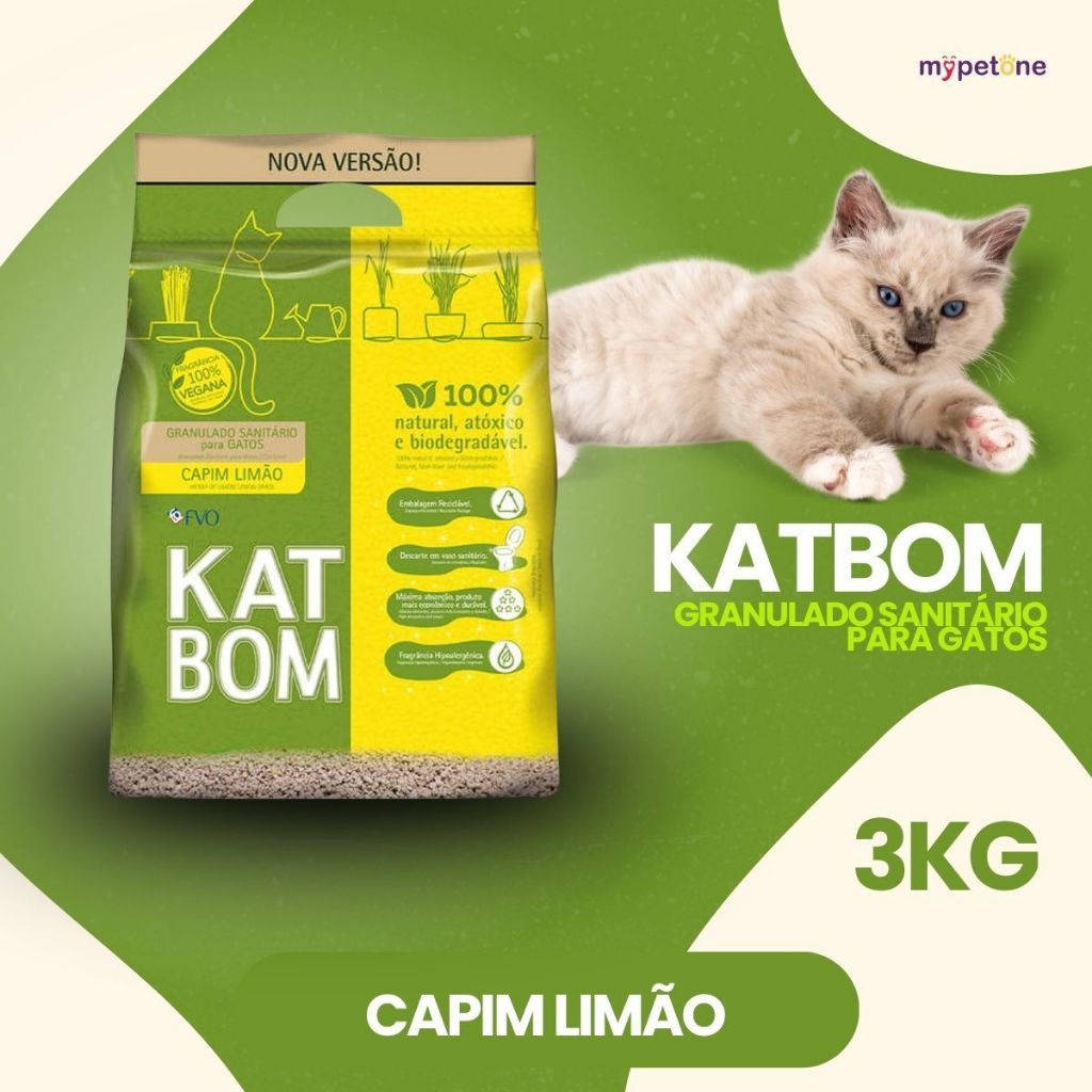 Kit 3 Katbom Capim Limão Granulado Sanitário para Gatos - 3 Kg — imagem 2 de 2