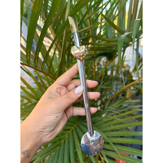 Bomba de Chimarrão Inox Desmontável de Coração + Escova de Limpeza