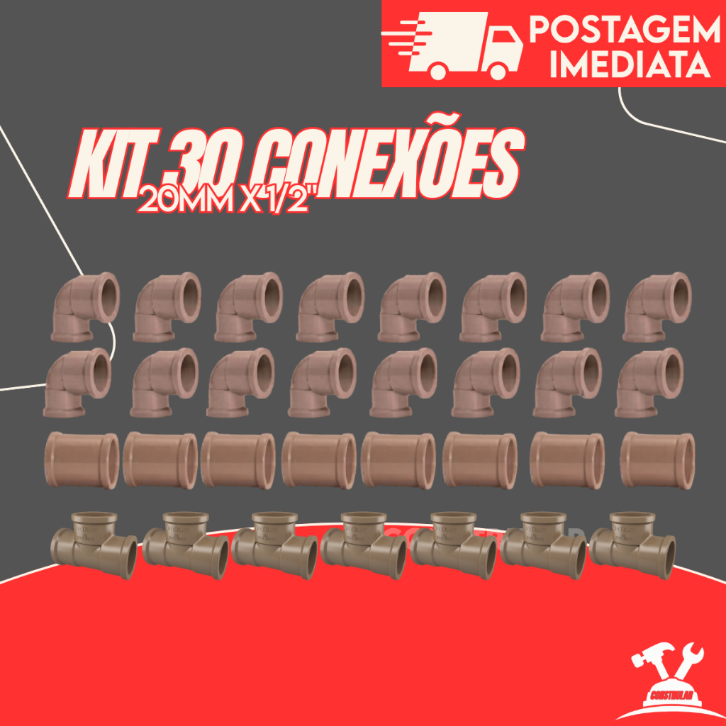 Kit 30 Conexão Pvc 20mm 1/2" Hidraulico Soldavel Agua Fria 15 Joelho 8 Luva 7 Tee Alta Qualidade