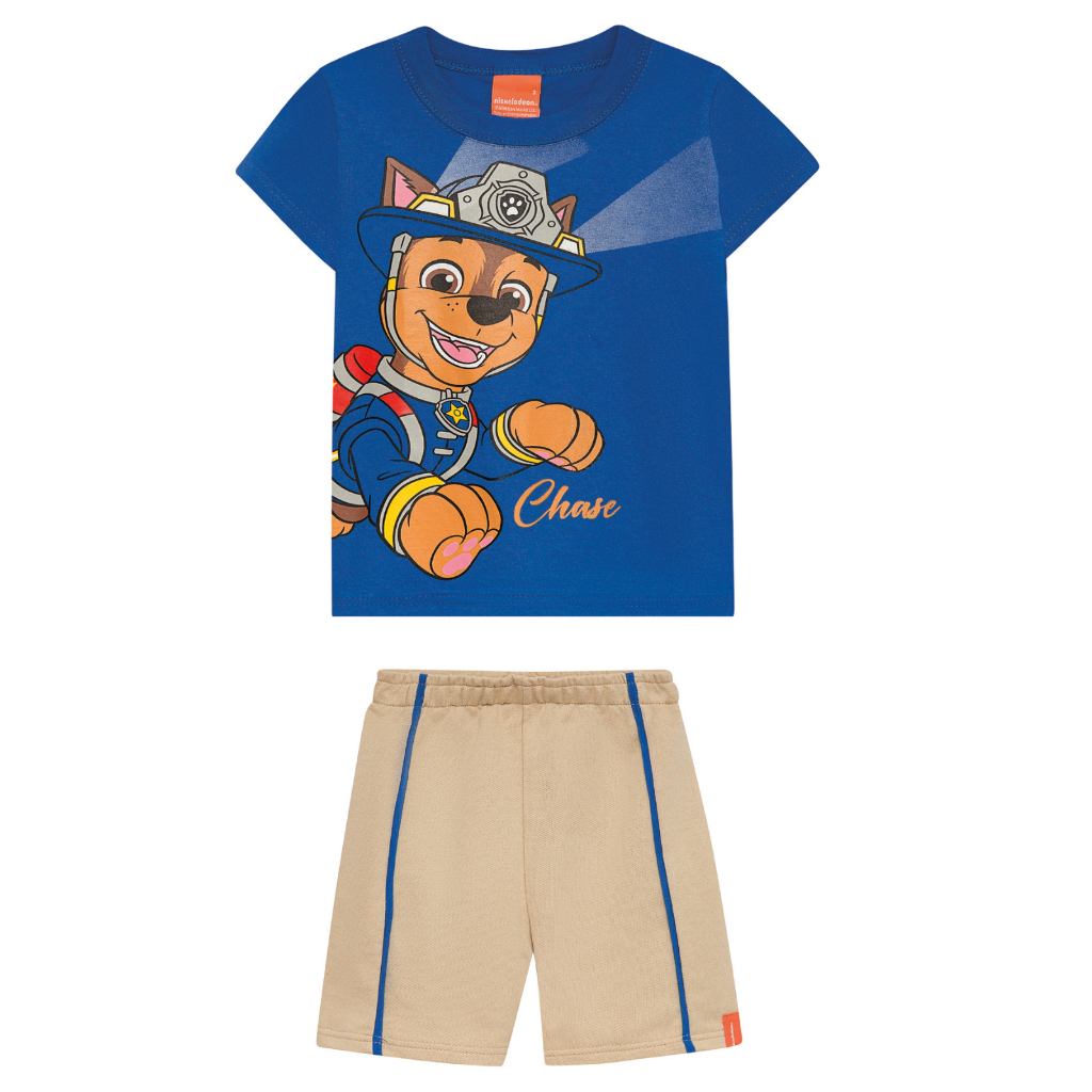 Conjunto Infantil Menino Patrulha Canina Chase Malwee Kids Camiseta + Bermuda Original