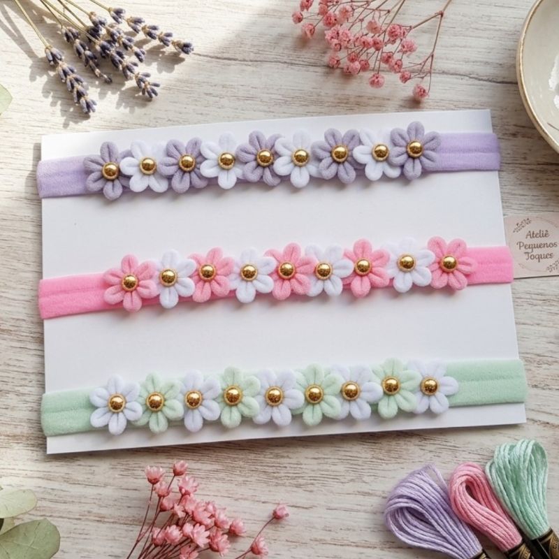 Lacinho Bebê Faixinha Seda/Acessório Cabelo Infantil /Tiara Laço Gravatinha Florzinhas.