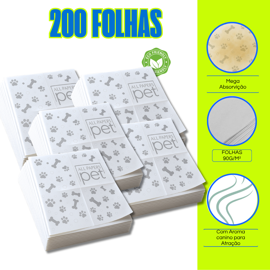 Tapete  Higienico para caes Jornal Pet Higiênico Premium Extra Absorção Atóxico Biodegradável 50 100 150 200 Folhas