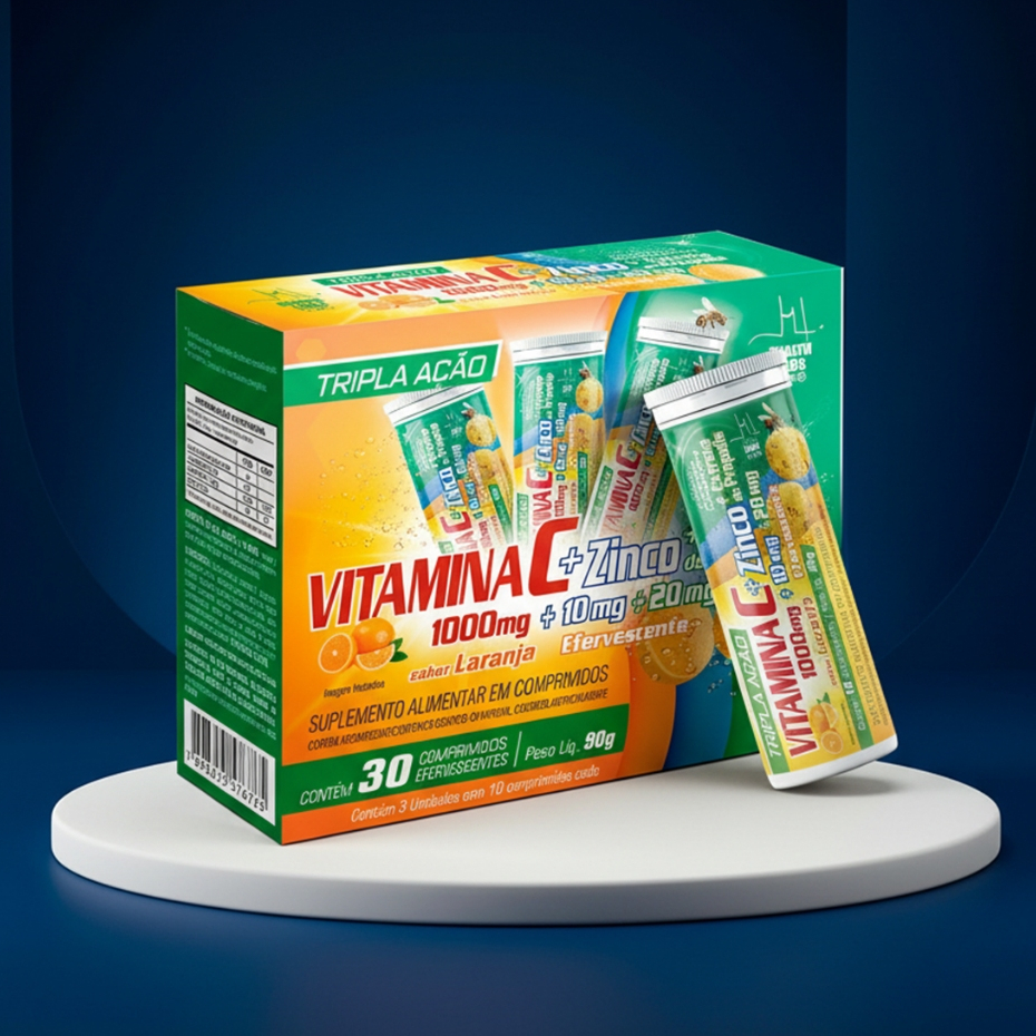 Vitamina C 1000mg Com Zinco Propolis Efervescente 30 Comprimidos Imunidade Uso Diario