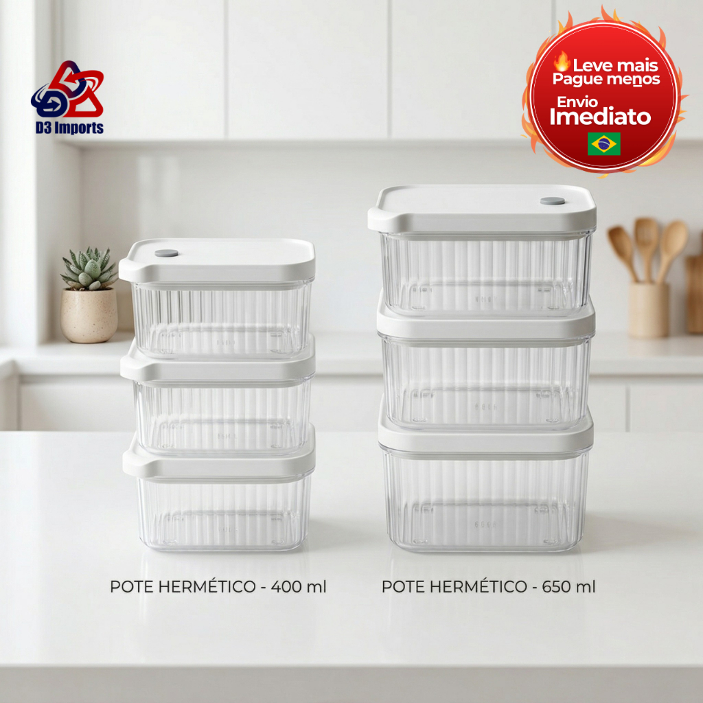 Potes Organizador Hermético Empilhável Para Alimentos Condimentos Geladeira 400ml e 650 ml BPA Free