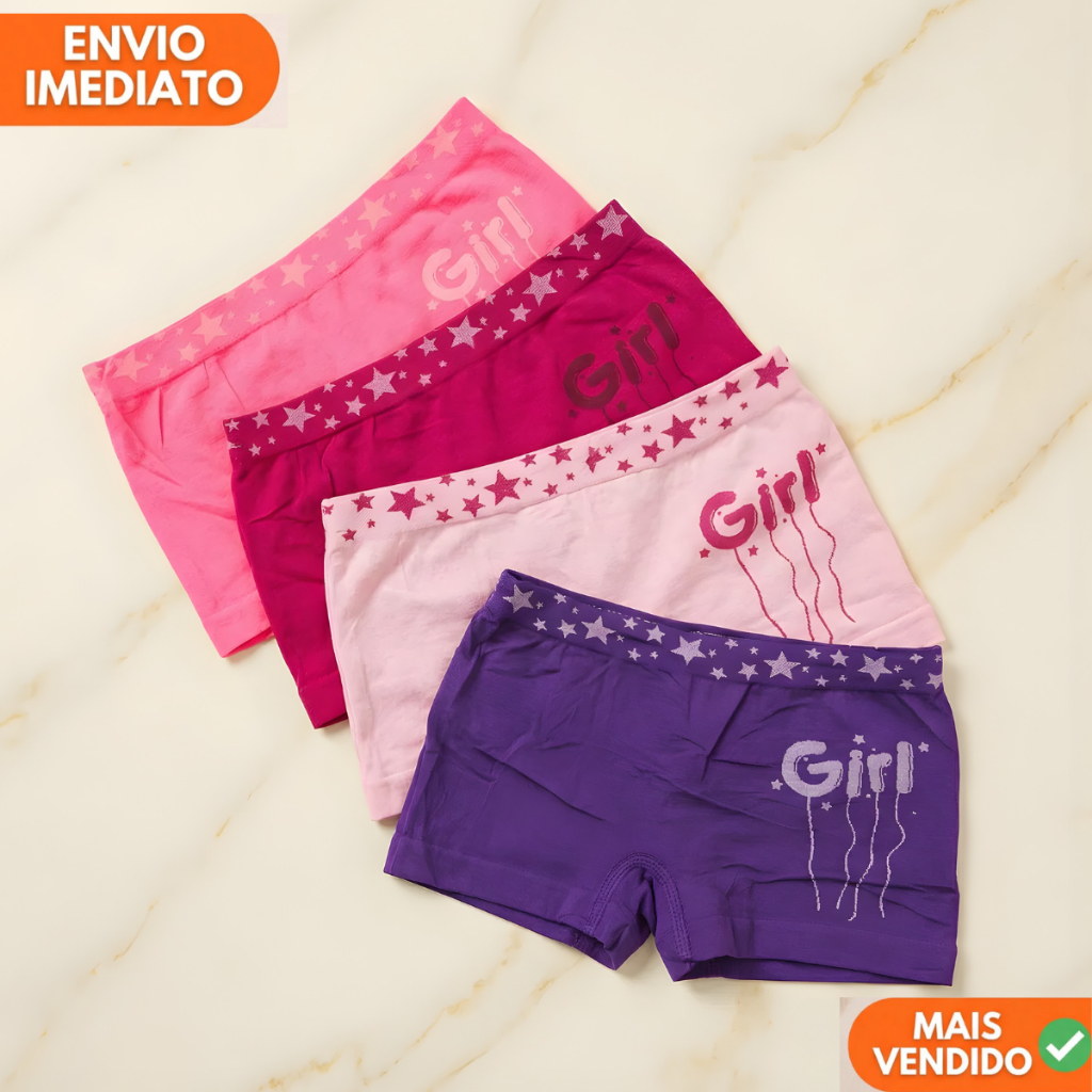 Kit 12, 10 , 8 Ou 4 Calcinhas Boxer Infantil Menina Tecido Microfibra E Elastano Premium Infantil