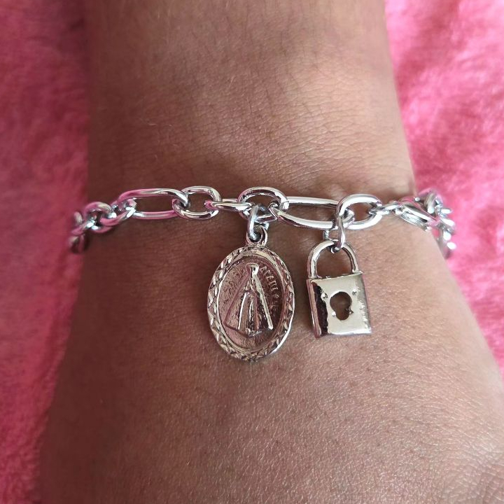 Pulseira Consagração Nossa Senhora Aparecida Inox + Oração — Padroeira do Brasil | 12 de Outubro