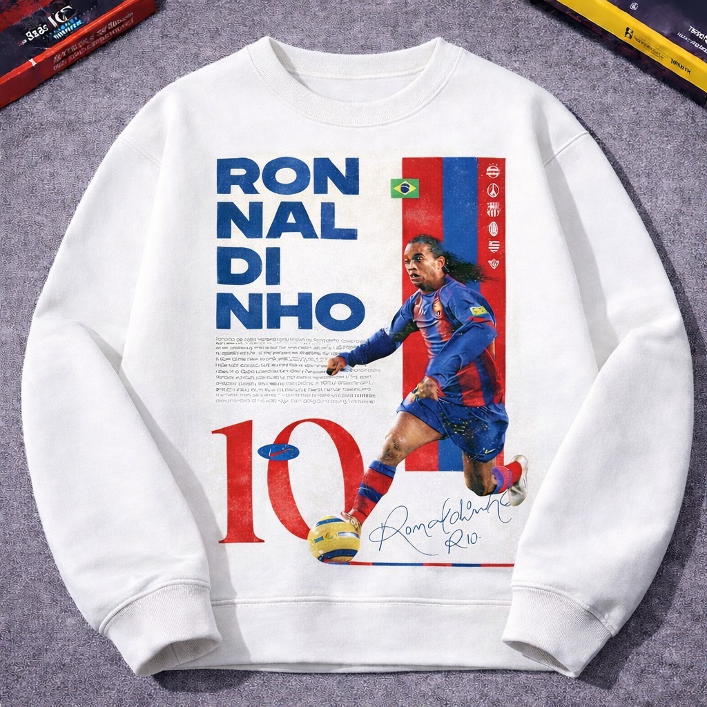 Moletom Careca Casual Flanelado RONALDINHO 10 Brasil Assinada