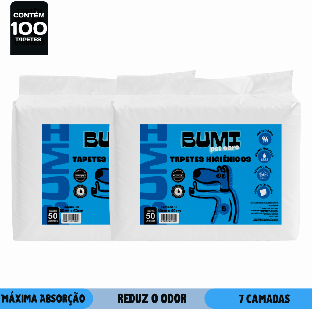 Tapete Higiênico Kit Atacado Premium Grande Bumi Pet 80x60 100un l 50un l 30un