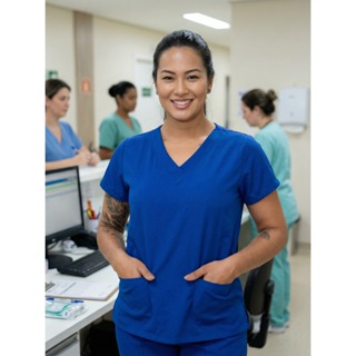 Conjunto pijama cirúrgico scrub hospitalar feminino acinturado tecido gabardine Plus Size 10 em Oferta na Shopee