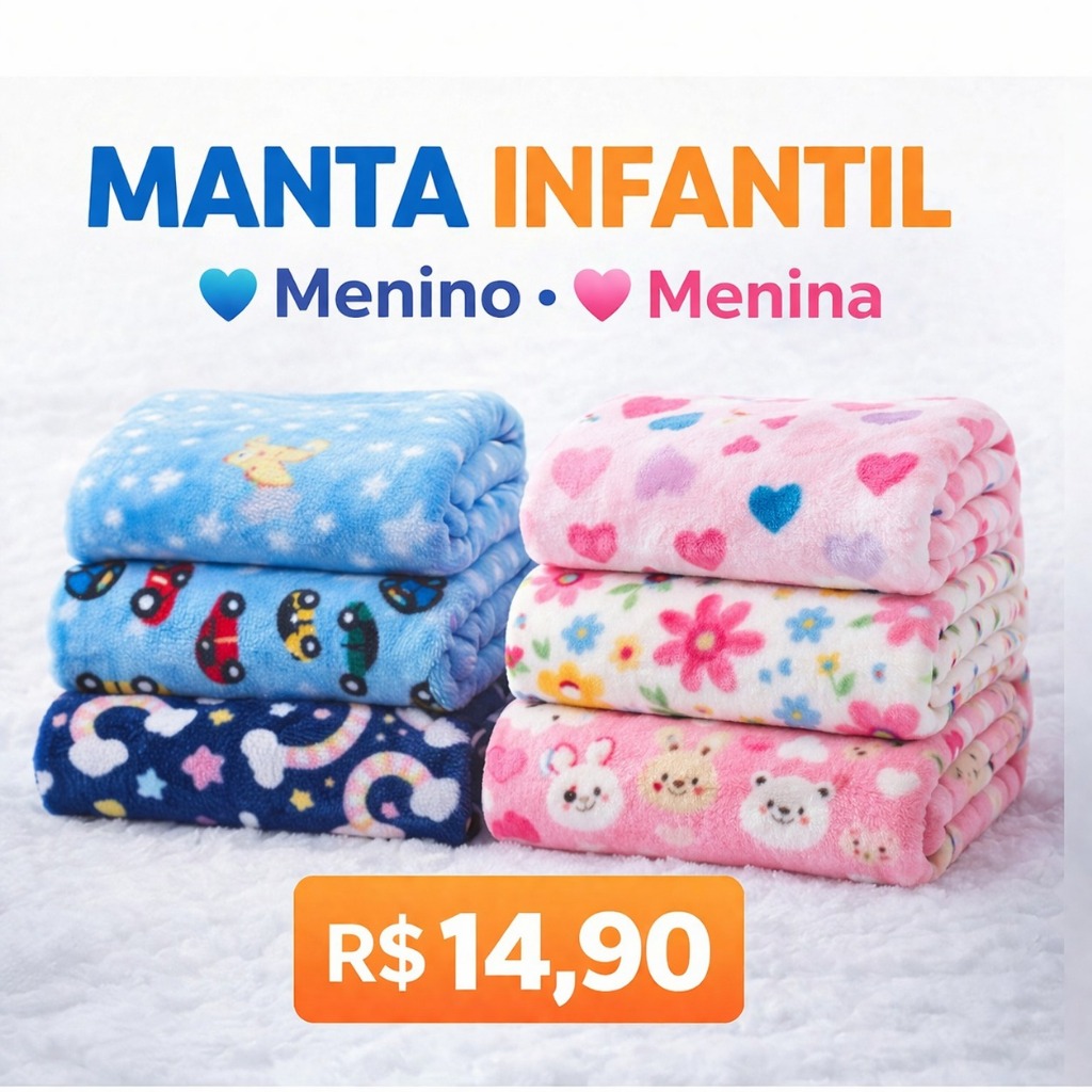 Manta de Bebê Soft Estampada- Cobertor Infantil Super Macio  para Menino e Menina Quentinha