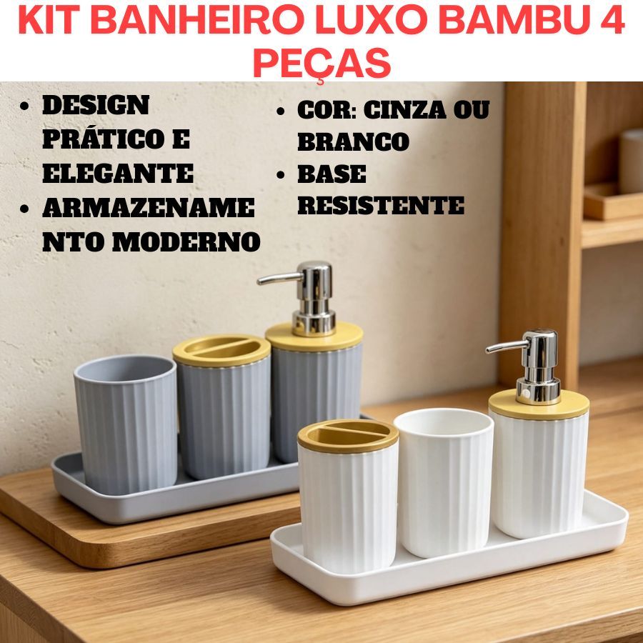 Kit Banheiro Luxo Bambu 4 Peças A Combinação De Funcionalidade E Elegância Armazenamento Elegante
