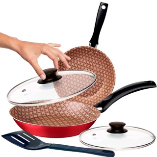 Jogo de Frigideiras com Tampa e Espátula Tramontina Turim Antiaderente 20 cm e 16 cm Vermelho 2 Pçs em Oferta na Shopee