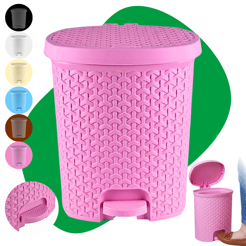 Lixeira Pedal Plastico Cesto de Lixo 6 Litros Com Pedal Rattan Banheiro Escritório Cozinha Quarto
