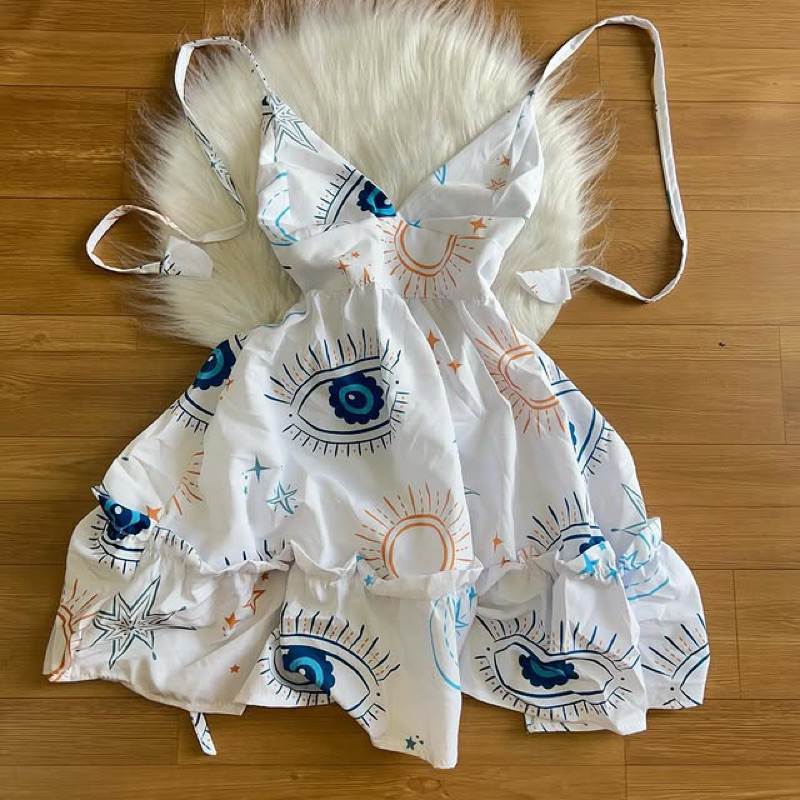 vestido feminino curto rodado estampado  amarração nas costas com alcinha regulável  estampado floral