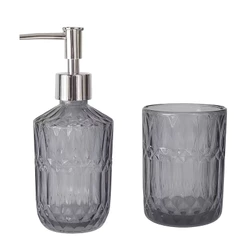 Kit Banheiro Luxo 2 Peças em Vidro | Dispenser Sabonete + Copo Escova| Design Elegante