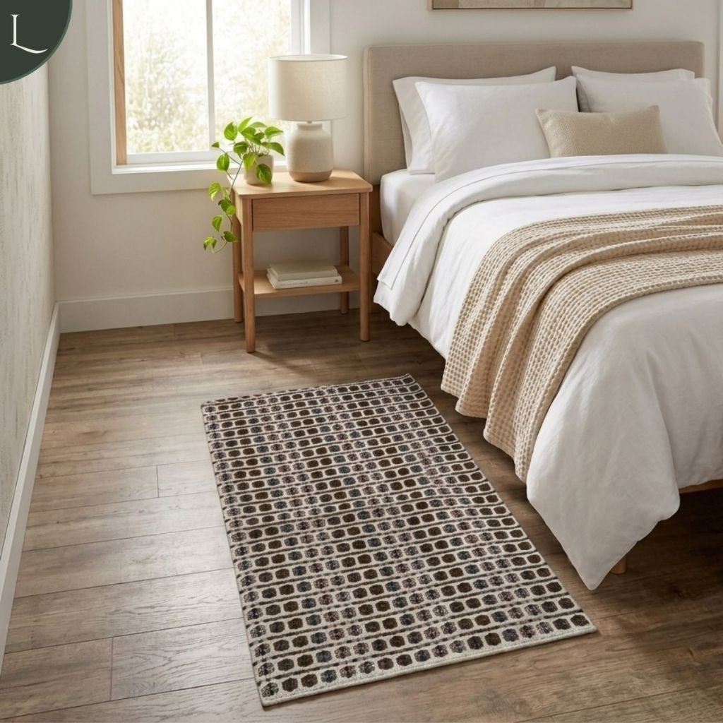 Tapete Cozinha Beira Cama 70x100cm Crochê Rendado Mosaico Rosa Caramelo Cinza Artesanal Boho