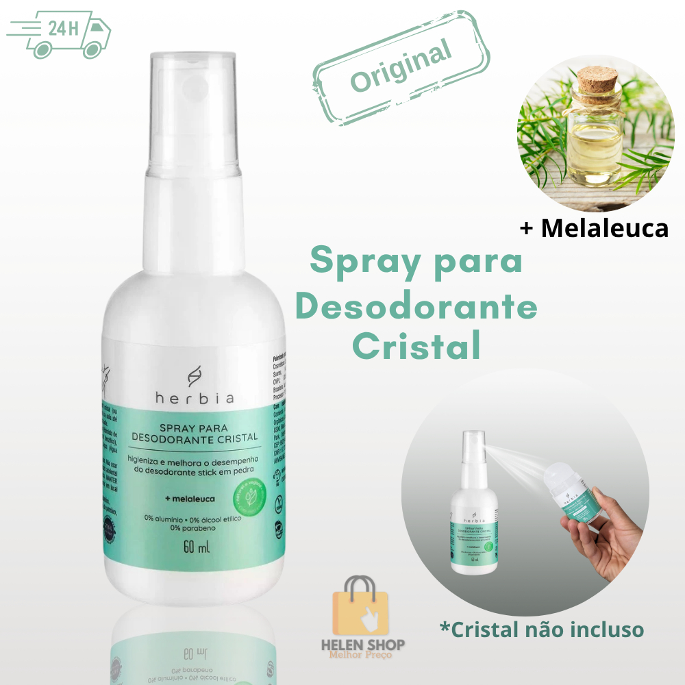 Spray para Desodorante Cristal com Melaleuca 60ml Herbia Natural Vegano Kristal Stick Pedra