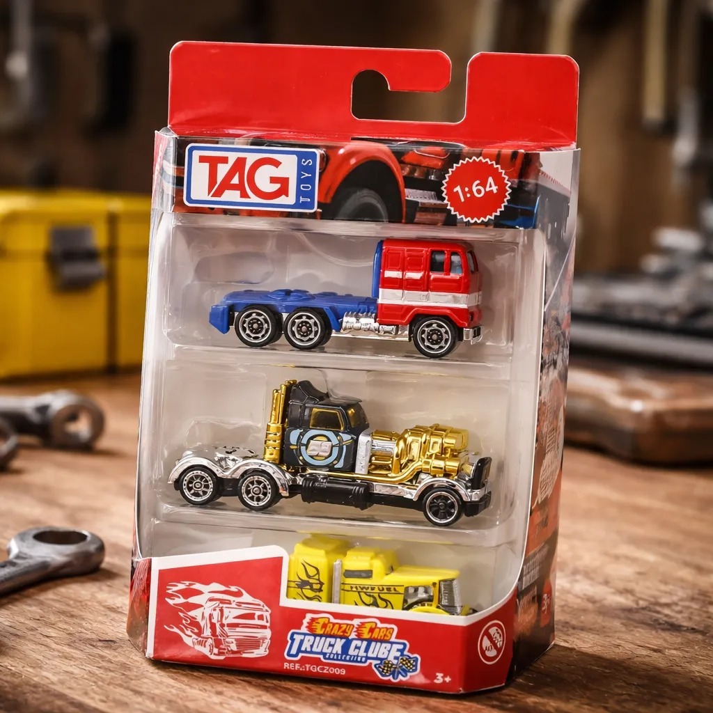Conjunto 3 Mini Caminhões Truck Escala 1/64 Sortido Surpresa - Tag Toys TGCZ009