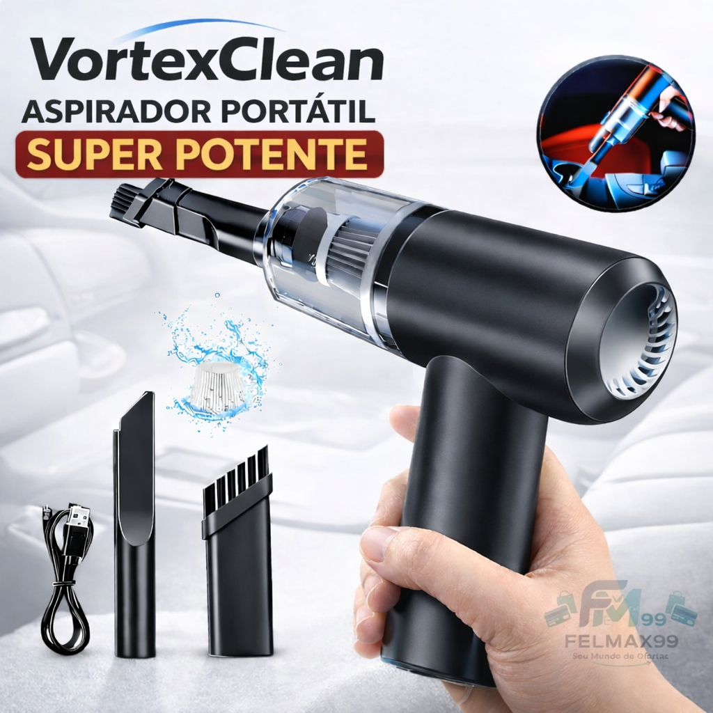 Mini Aspirador De Pó Portátil Sem Fio Recarregável USB Alta Potência VortexClean