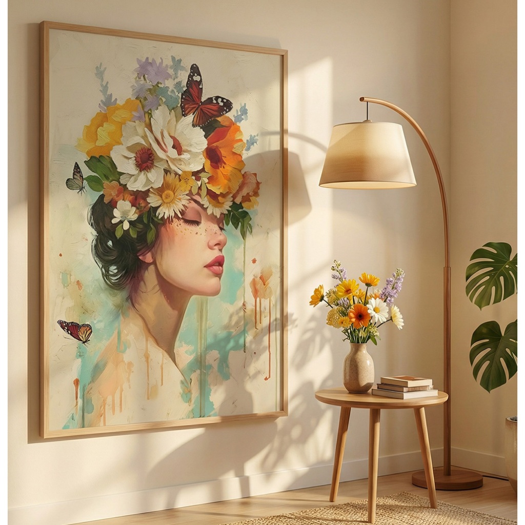 Quadro Feminino Para Quarto Decorativo Quadro Com Moldura E Vidro Quadro Abstrat
