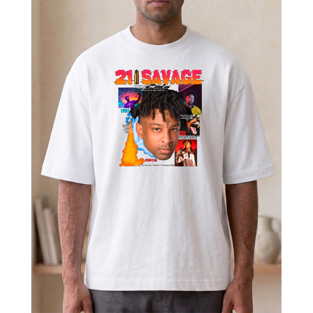 Camiseta Estampada 21 Savage Personalizada Oversized Streetwear