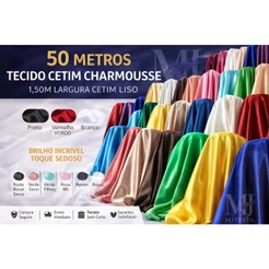 Cetim Charmousse 50 Metros – Tecido Liso 1,50m | Ideal para Vestidos, Decoração e Artesanato