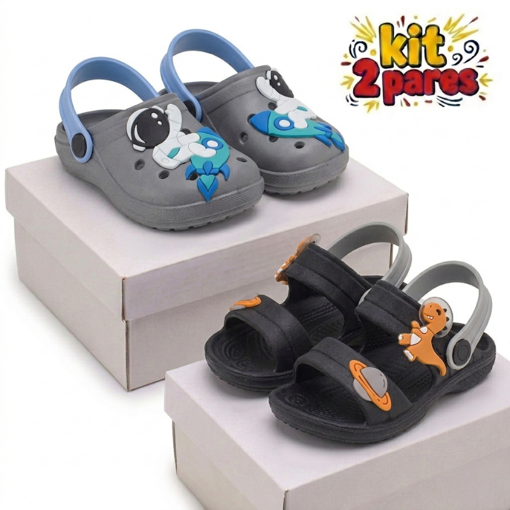 Kit Papete Infantil Masculino Leve + Babuche Infantil Menino Sola Antiderrapante