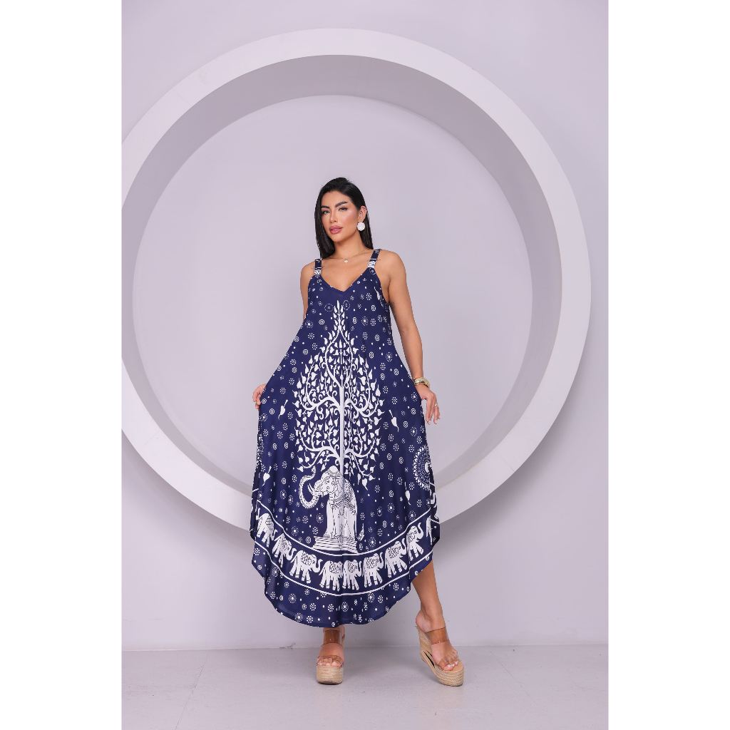 Vestido trapézio indiano estampado