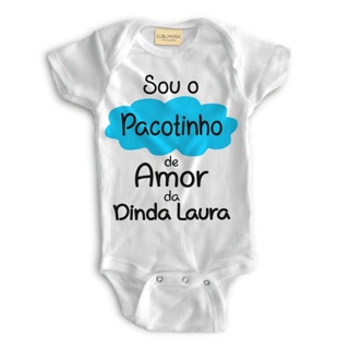 Body Bebê Personalizado - Pacotinho de Amor da Dinda - Poliéster + Elastano 💙👶 em Oferta na Shopee