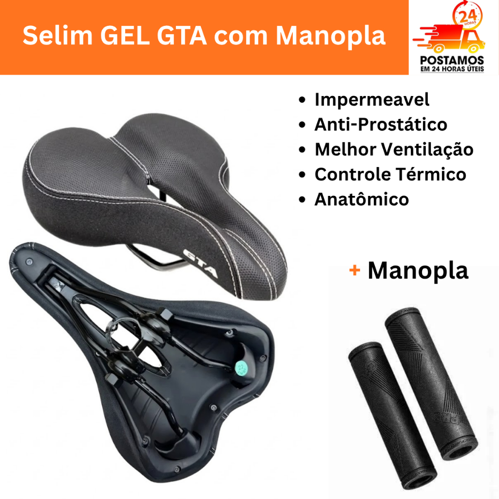 Selim Bike Gel Premium Gta Banco Vazado Confortável Mtb Urbano com Manopla Banco GEL