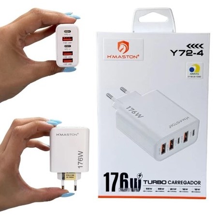 Carregador Turbo Power 176w Com 5 Portas 2 Usb-c + 3 Usb-A UNIVERSAL H'MASTER