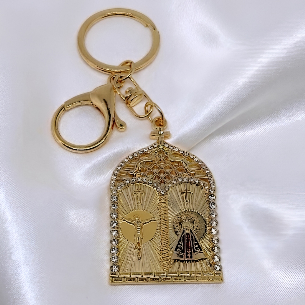 Chaveiro Folheado Nossa Senhora Aparecida Jesus Cristo Com Mosquete Religioso