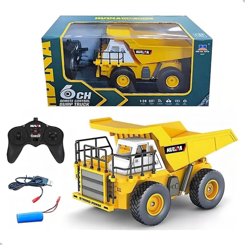 Caminhão Basculante Controle Remoto 1:24 6 Canais Recarregável Caçamba Funcional