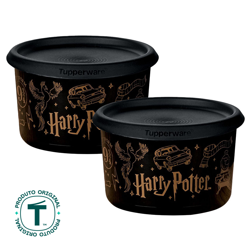 Kit 2 Potes Tupperware Mini Instantânea Mágica Harry Potter Preto 575ml