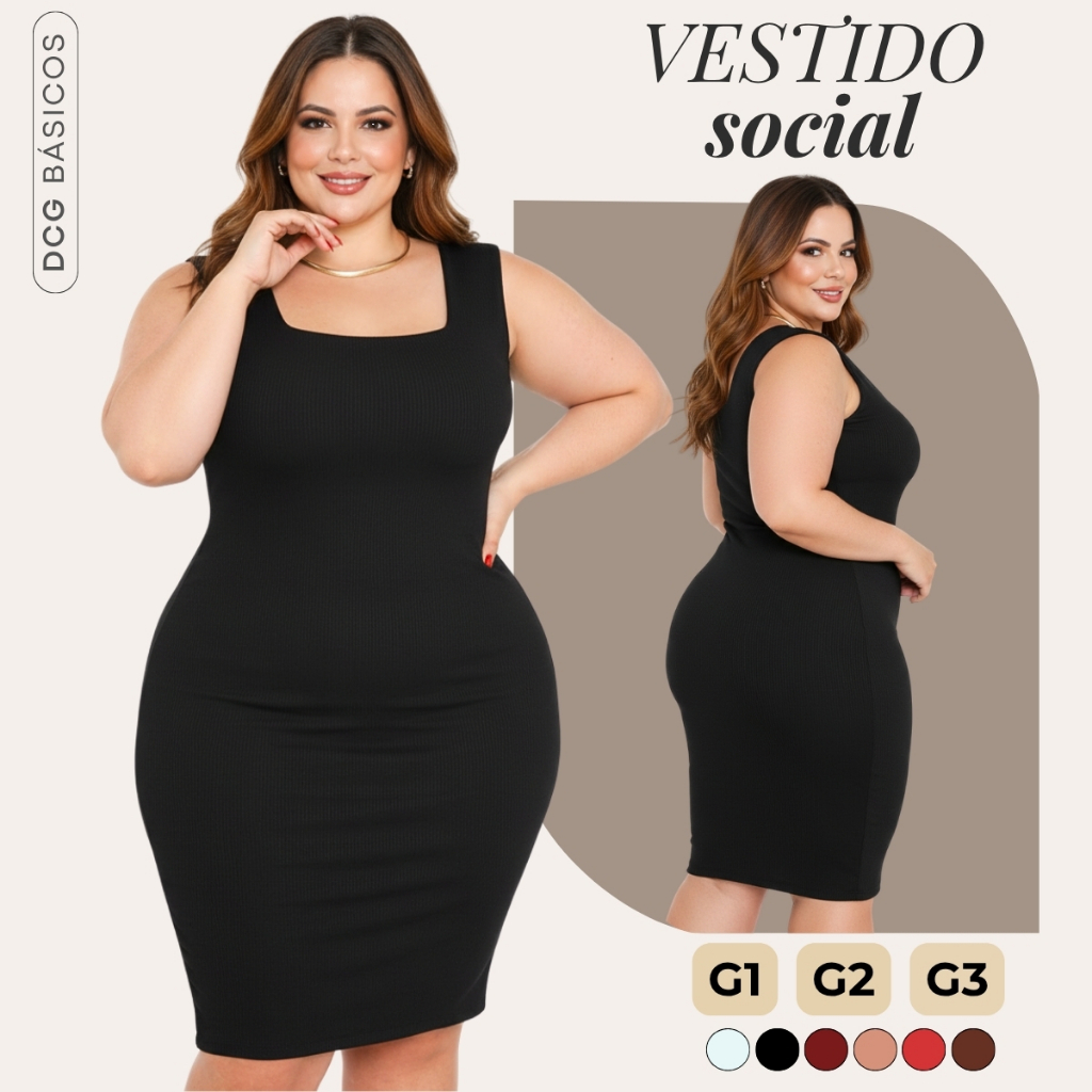 Vestido Feminino Midi Plus Size Acinturado Modelador de Alta Compressão G1 ao G3