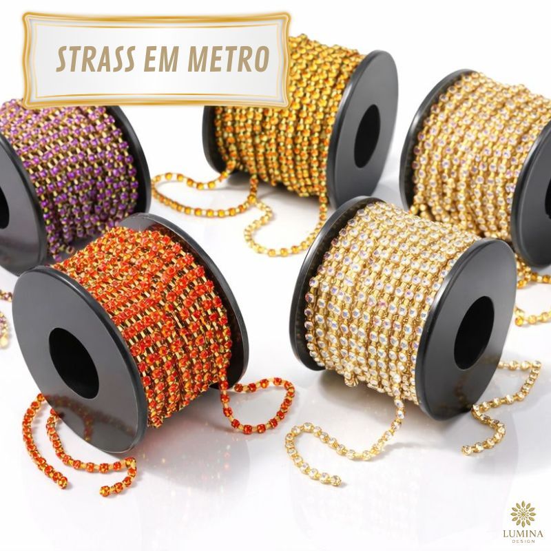 Corrente strass em metro variedade de cores 5 metros ou 2 metros