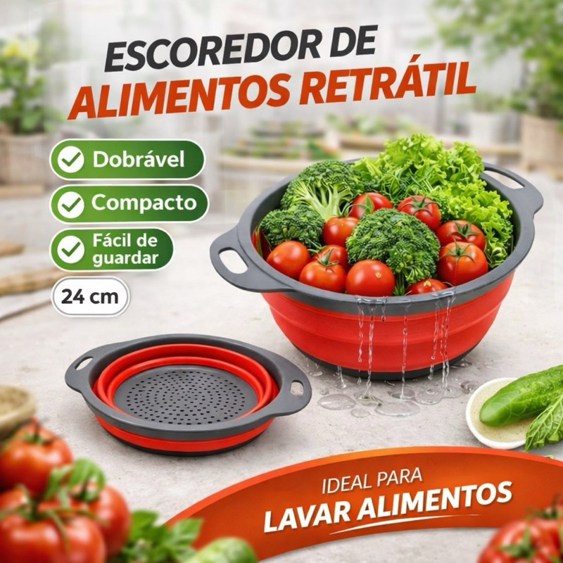 Escorredor de Macarrão e Alimentos Retrátil De silicone Redondo