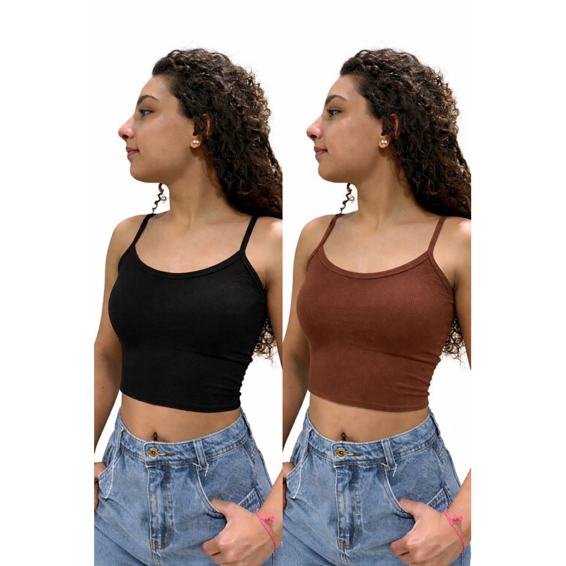 Kit 2 croppd de Alcinha Blusinha Feminina Gringa blogueira momento