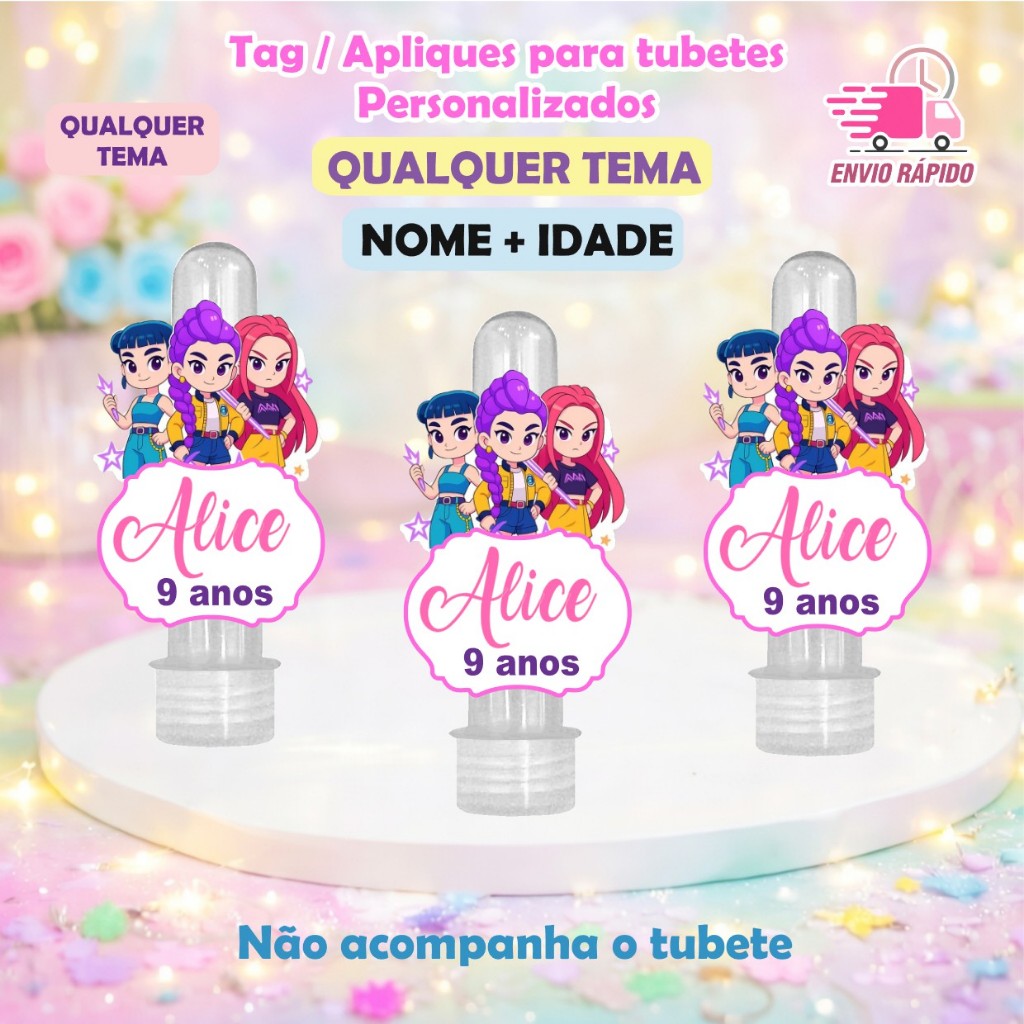Apliques Personalizados Para Tubetes Guerreiras do K - Pop - Lembrancinhas Aniversário / Com Nome e Idade