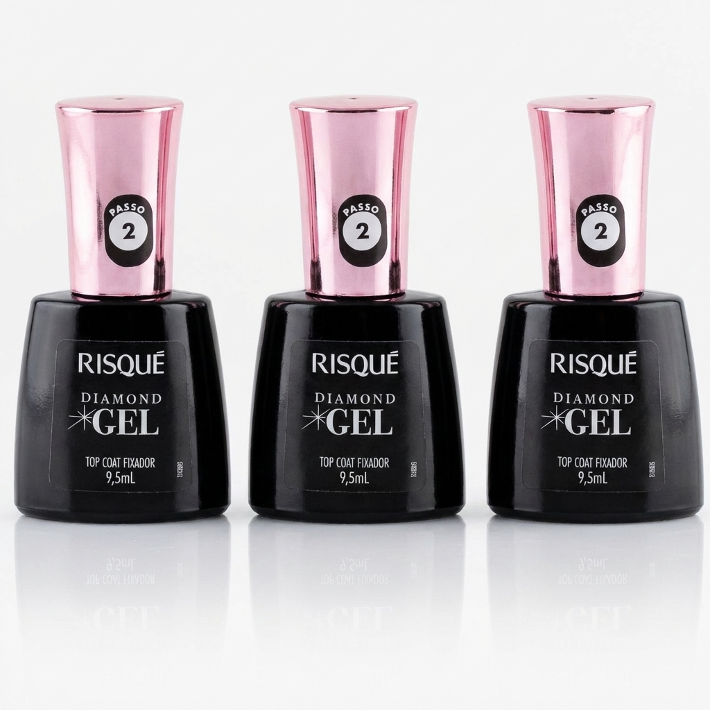 Kit c/3uni Risque Diamond Gel Top Coat Fixador 9,5ml